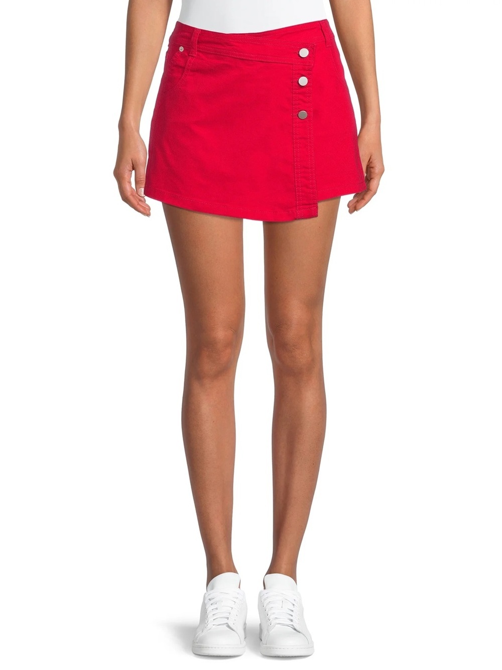 No Boundaries Red Mini Skort with Snap Detail